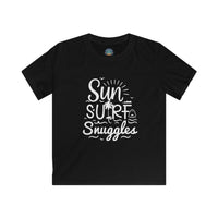 Load image into Gallery viewer, "Sun, Surf, Snuggles" Kids Softstyle Tee (White)