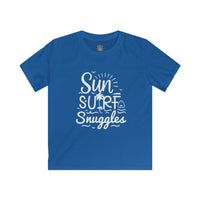 Load image into Gallery viewer, "Sun, Surf, Snuggles" Kids Softstyle Tee (White)