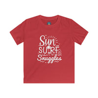 Load image into Gallery viewer, "Sun, Surf, Snuggles" Kids Softstyle Tee (White)