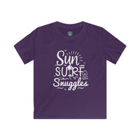 Load image into Gallery viewer, "Sun, Surf, Snuggles" Kids Softstyle Tee (White)