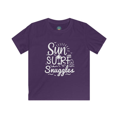 "Sun, Surf, Snuggles" Kids Softstyle Tee (White)