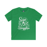 Load image into Gallery viewer, "Sun, Surf, Snuggles" Kids Softstyle Tee (White)