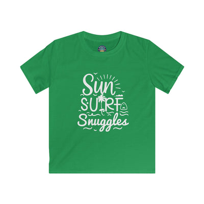 "Sun, Surf, Snuggles" Kids Softstyle Tee (White)