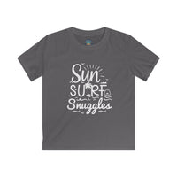 Load image into Gallery viewer, "Sun, Surf, Snuggles" Kids Softstyle Tee (White)