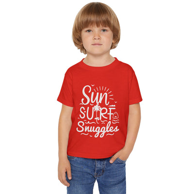 "Sun, Surf, Snuggles" Heavy Cotton™ Toddler T-shirt (White)