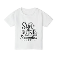 Load image into Gallery viewer, "Sun, Surf, Snuggles" Heavy Cotton™ Toddler T-shirt (Black)