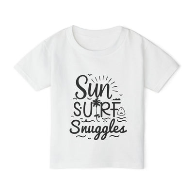 "Sun, Surf, Snuggles" Heavy Cotton™ Toddler T-shirt (Black)