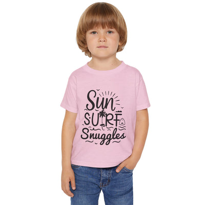 "Sun, Surf, Snuggles" Heavy Cotton™ Toddler T-shirt (Black)