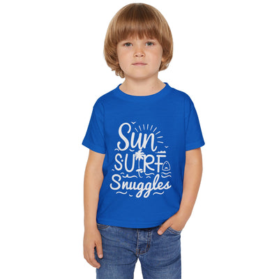 "Sun, Surf, Snuggles" Heavy Cotton™ Toddler T-shirt (White)