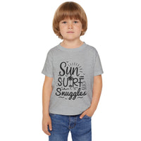 Load image into Gallery viewer, "Sun, Surf, Snuggles" Heavy Cotton™ Toddler T-shirt (Black)