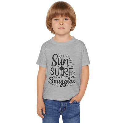 "Sun, Surf, Snuggles" Heavy Cotton™ Toddler T-shirt (Black)