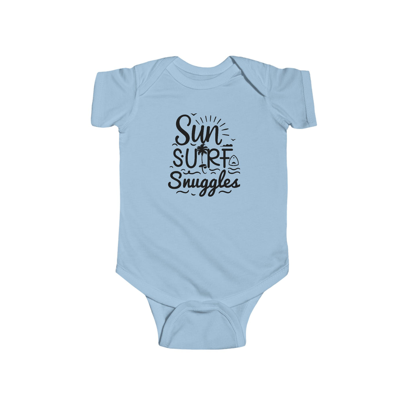 "Sun, Surf, Snuggles" Baby Onesie (Black)