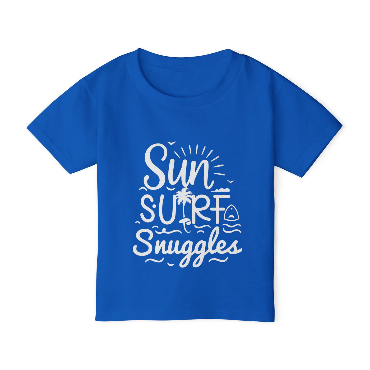 "Sun, Surf, Snuggles" Heavy Cotton™ Toddler T-shirt (White)