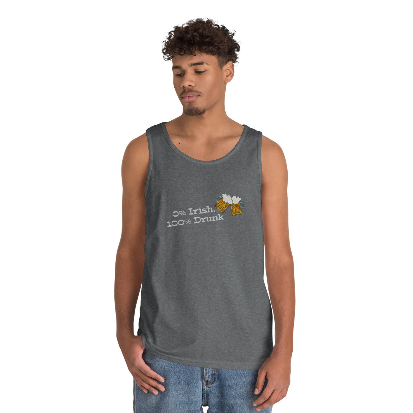 "0% IRISH, 100% DRUNK" - Unisex Heavy Cotton Tank Top