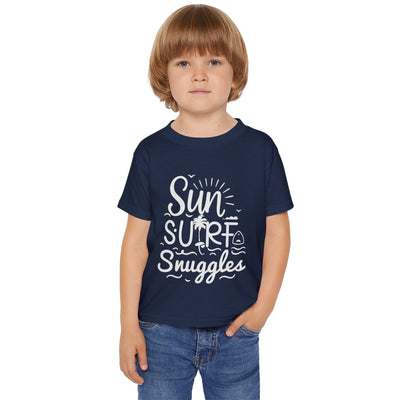 "Sun, Surf, Snuggles" Heavy Cotton™ Toddler T-shirt (White)