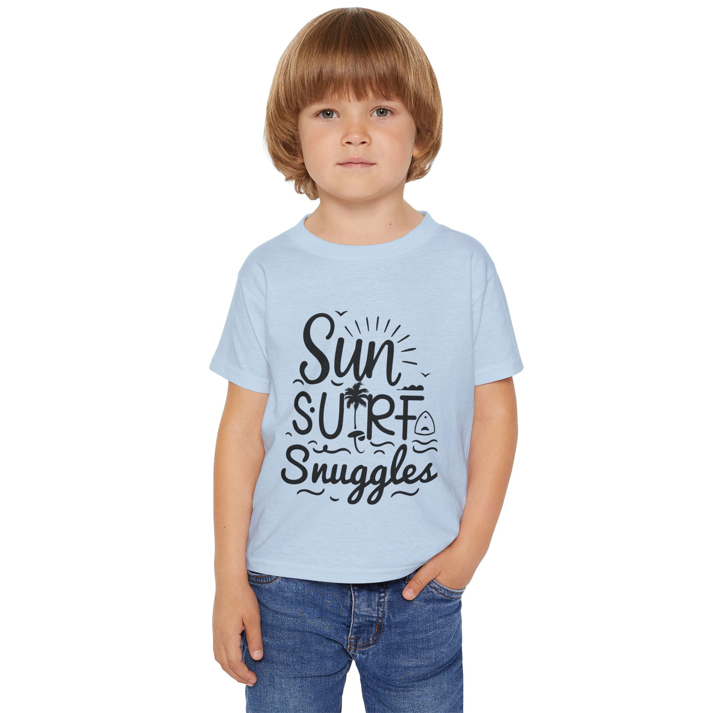 "Sun, Surf, Snuggles" Heavy Cotton™ Toddler T-shirt (Black)