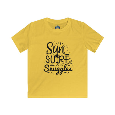 "Sun, Surf, Snuggles" Kids Softstyle Tee (Black)