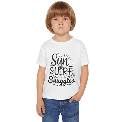 "Sun, Surf, Snuggles" Heavy Cotton™ Toddler T-shirt (Black)