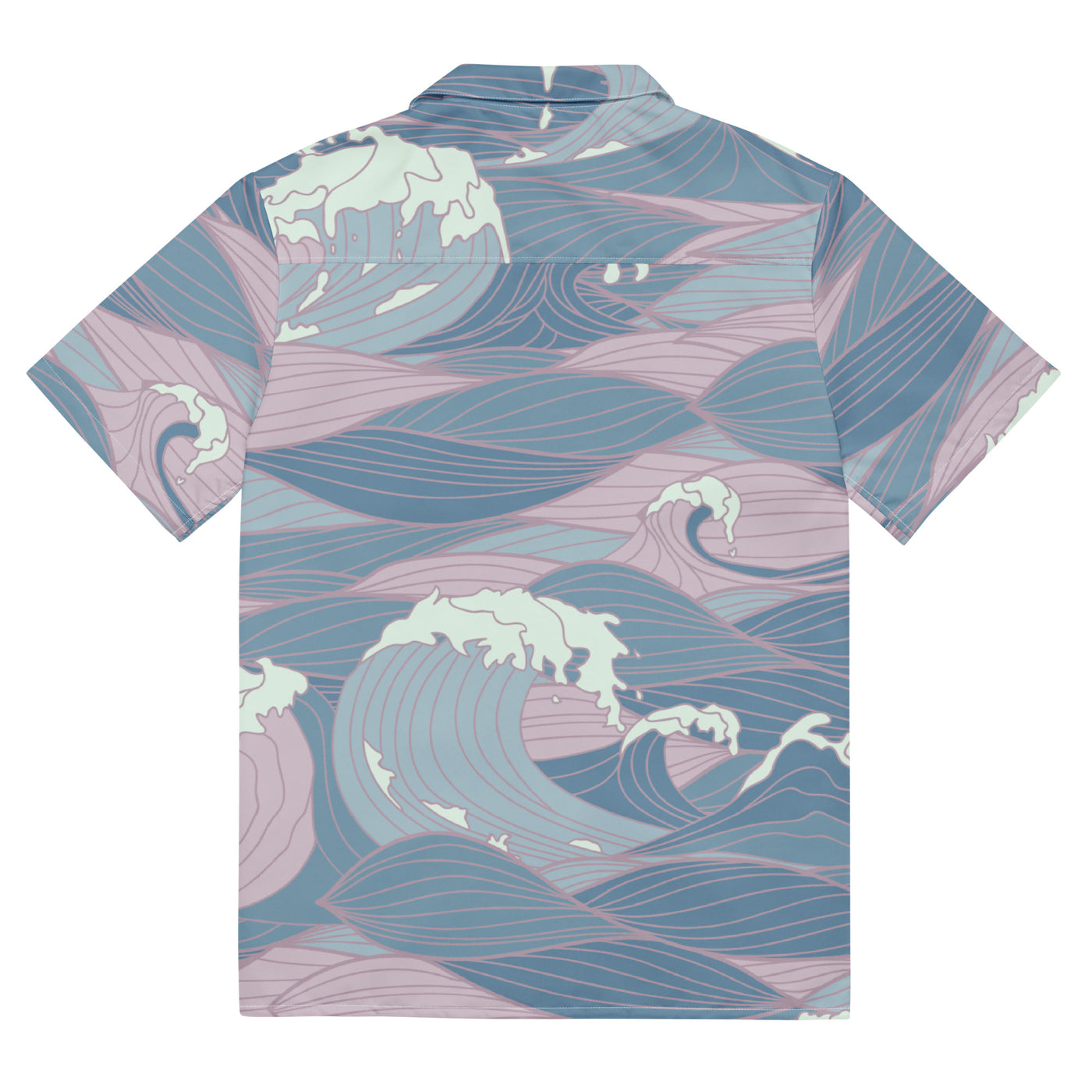 Blue Pink Waves - Moisture Wicking Aloha Shirt