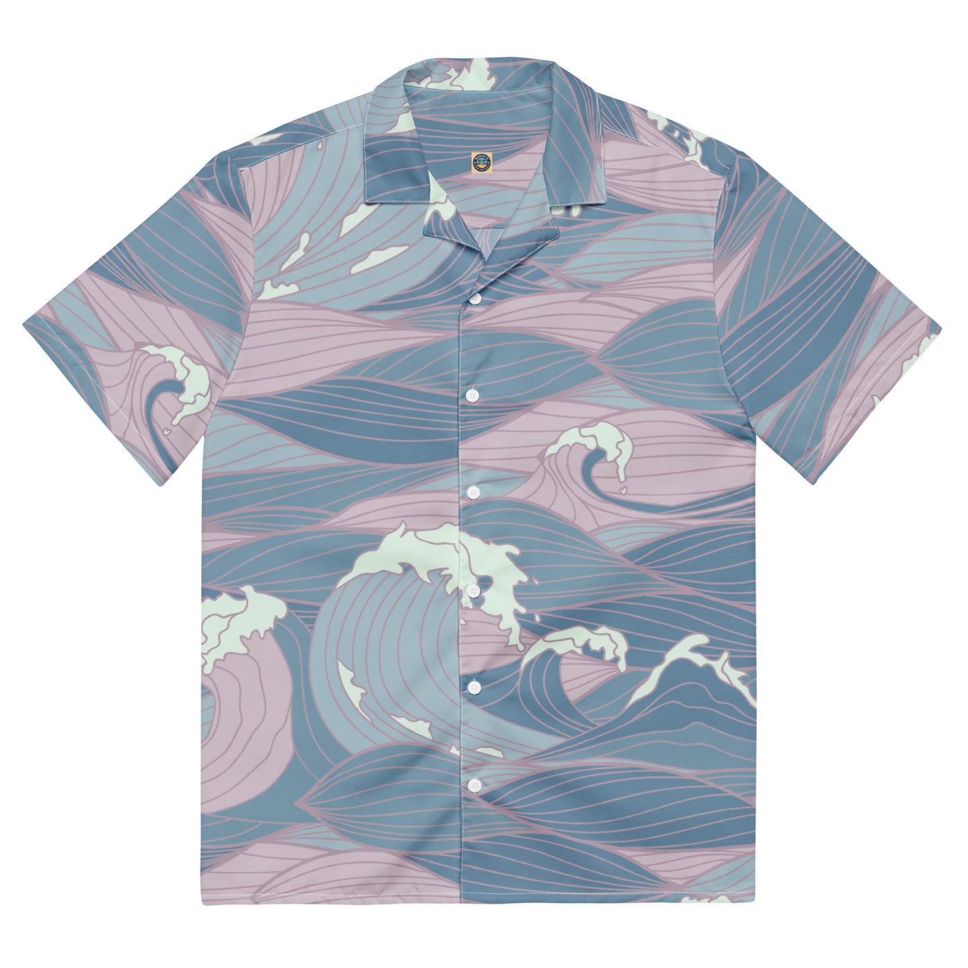 Blue Pink Waves - Moisture Wicking Aloha Shirt